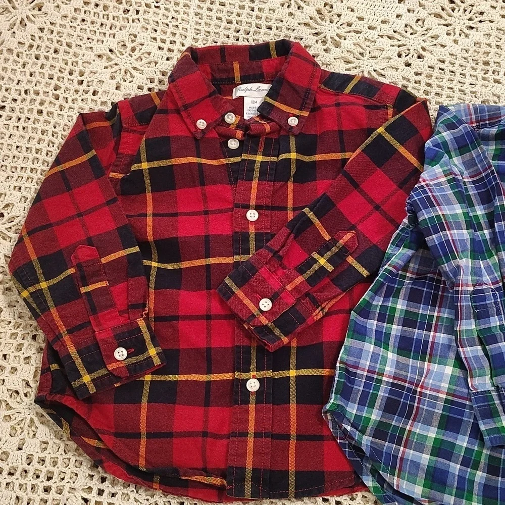 Bundle Lot Ralph Lauren Plaid Button Up Shirts Boys Size 18 Months A8